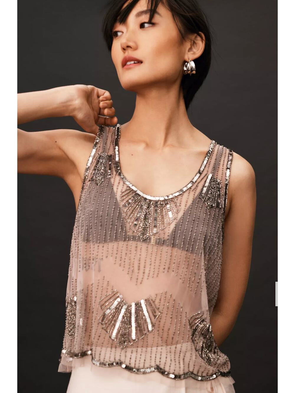 NWT Mahila Scalloped Beaded Tank Anthropologie Sz Small